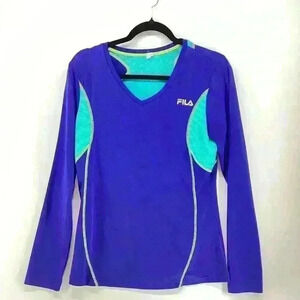 L FILA Blue and Green Women Sports Running Shirt Long Sleeve A75